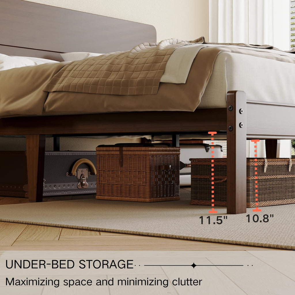 14" Solid Bamboo Wood Queen Platform Bed Frame with Headboard