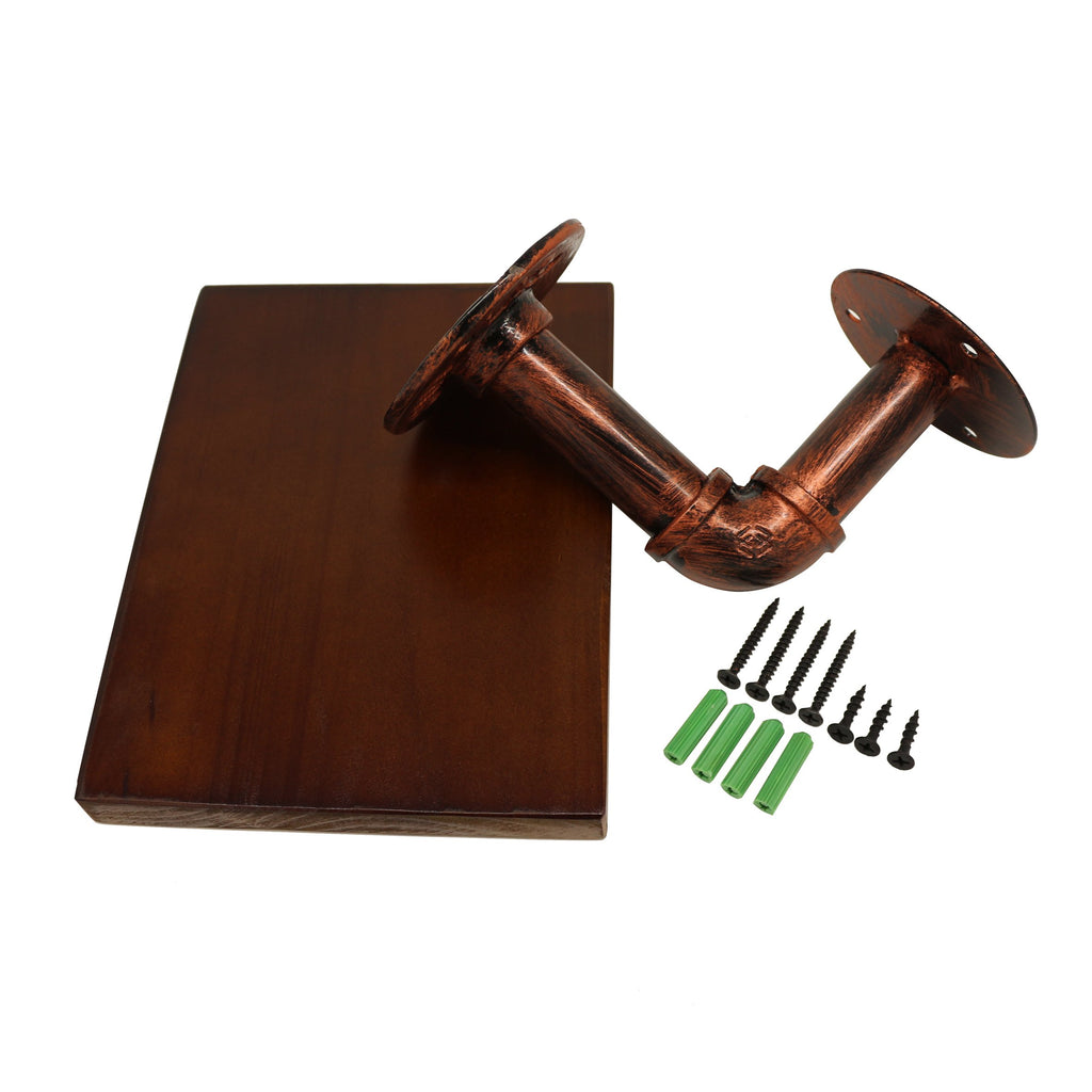 Rustic Antique Iron Water Pipe with Wooden Board Bookshelf Wall Mounted Display Rack Simple Hanging Iron Water Pipe