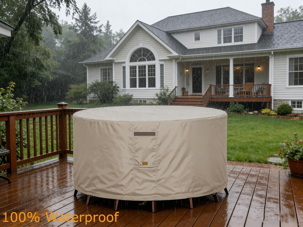 Round Patio Table Cover Outdoor Furniture Waterproof 76" Dia | Patio Furniture Covers 600D Heavy Duty,Outdoor Table