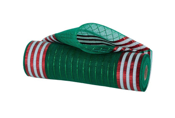 Fine Weave with Metallic Laser Foil Stripes, 10" Inches x 10 Yards (30' Feet), Fabric Ribbon for Christmas Wreaths