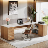 85.8-Inch L-Shaped Executive Office Desk with File Drawers & Storage Cabinet
