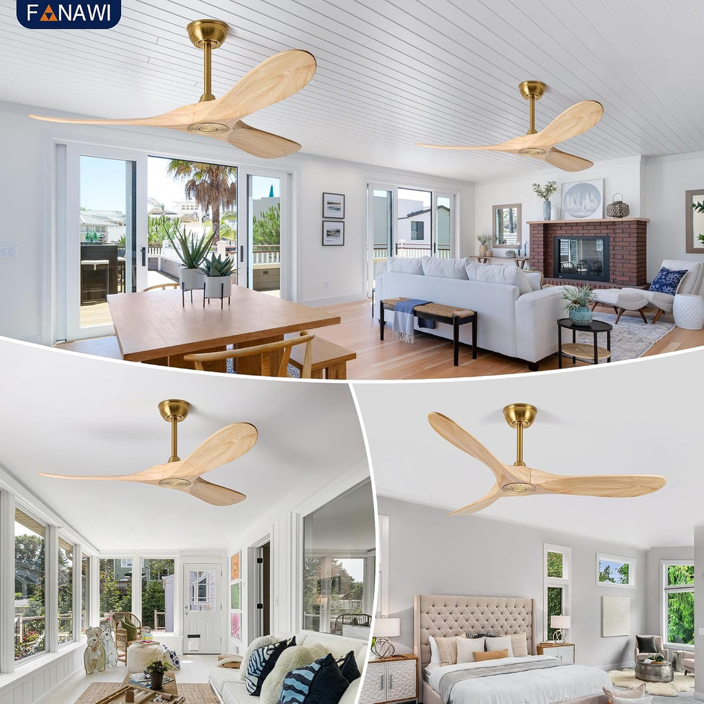 Inspired Maverick Style 52" wood ceiling fan, Brass Gold