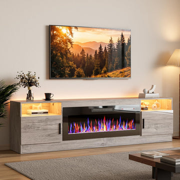 80 Inch Fireplace TV Stand for TVs up to 90", 40" Electric Fireplace Entertainment Center with 20-Color LED, 300lbs