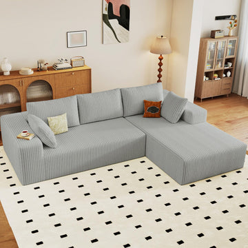 96" Cloud Sectional Couch with L-Shaped Chaise, Modern Corduroy Sectionals Couches with Deep Seat, Boneless Sofa 3