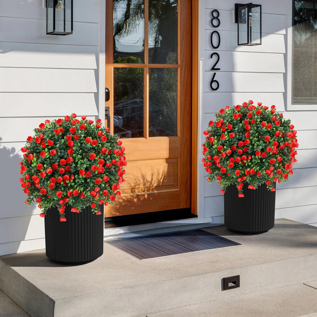 Set of 2 Artificial Red Rose Topiary Ball Tree, 25" with Ground Spike