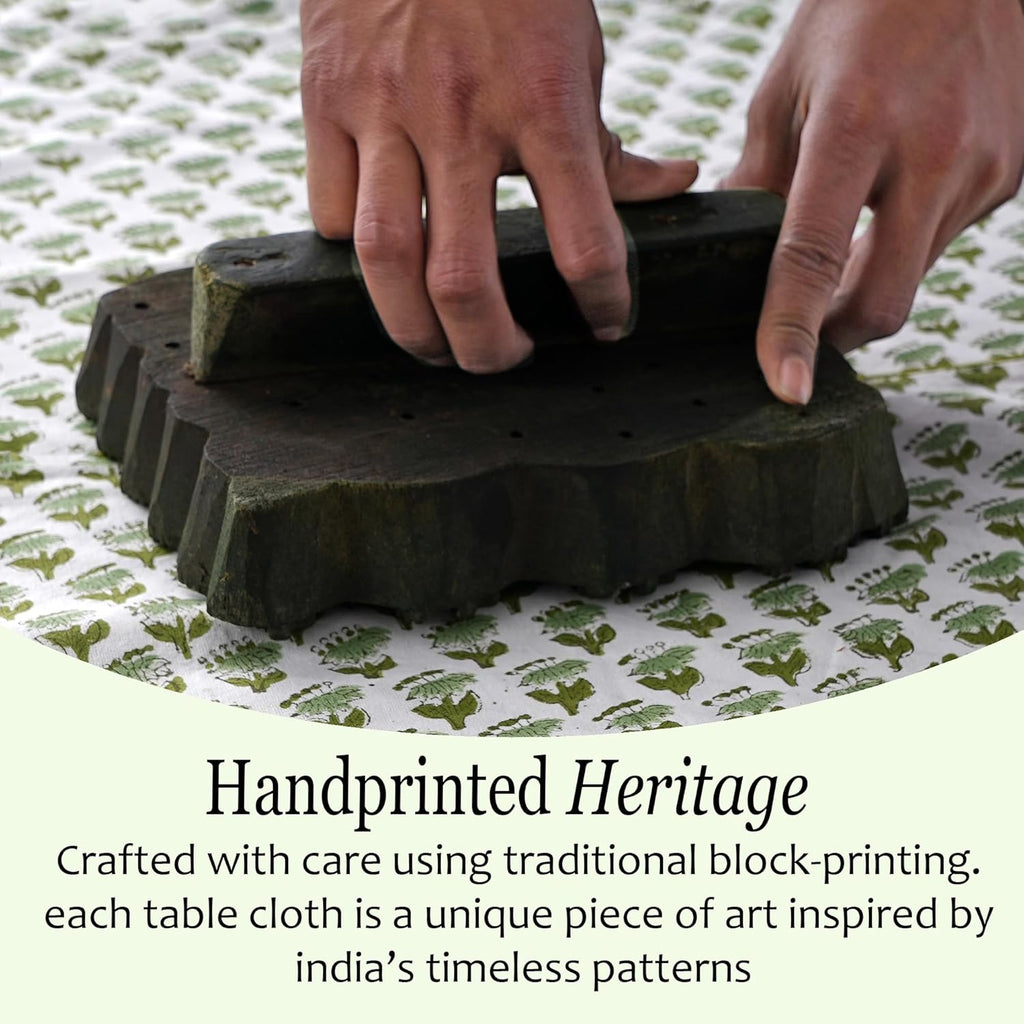 CPC Tablecloth 100% Cotton 60x90 Inch Indian Block Print Rectangle Table Cover, Washable Table Cloth