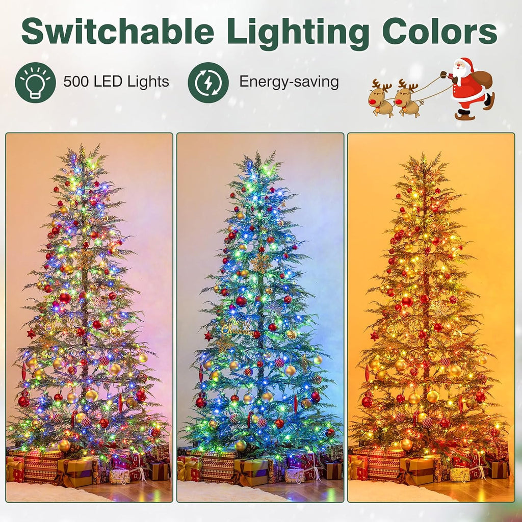 7.5 FT Pre-lit Artificial Christmas Tree Hinged Sparse Xmas Fir Tree with 500 LED Lights, 8 Modes, 725 Branch Tips