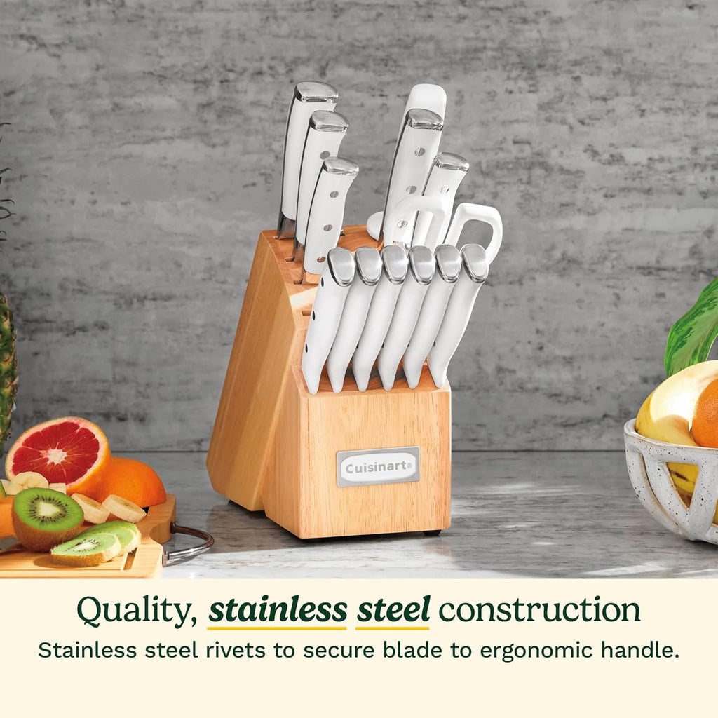 15-Piece Knife Set with Block, High Carbon Stainless Steel, Forged Triple Rivet, White, C77WTR-15P