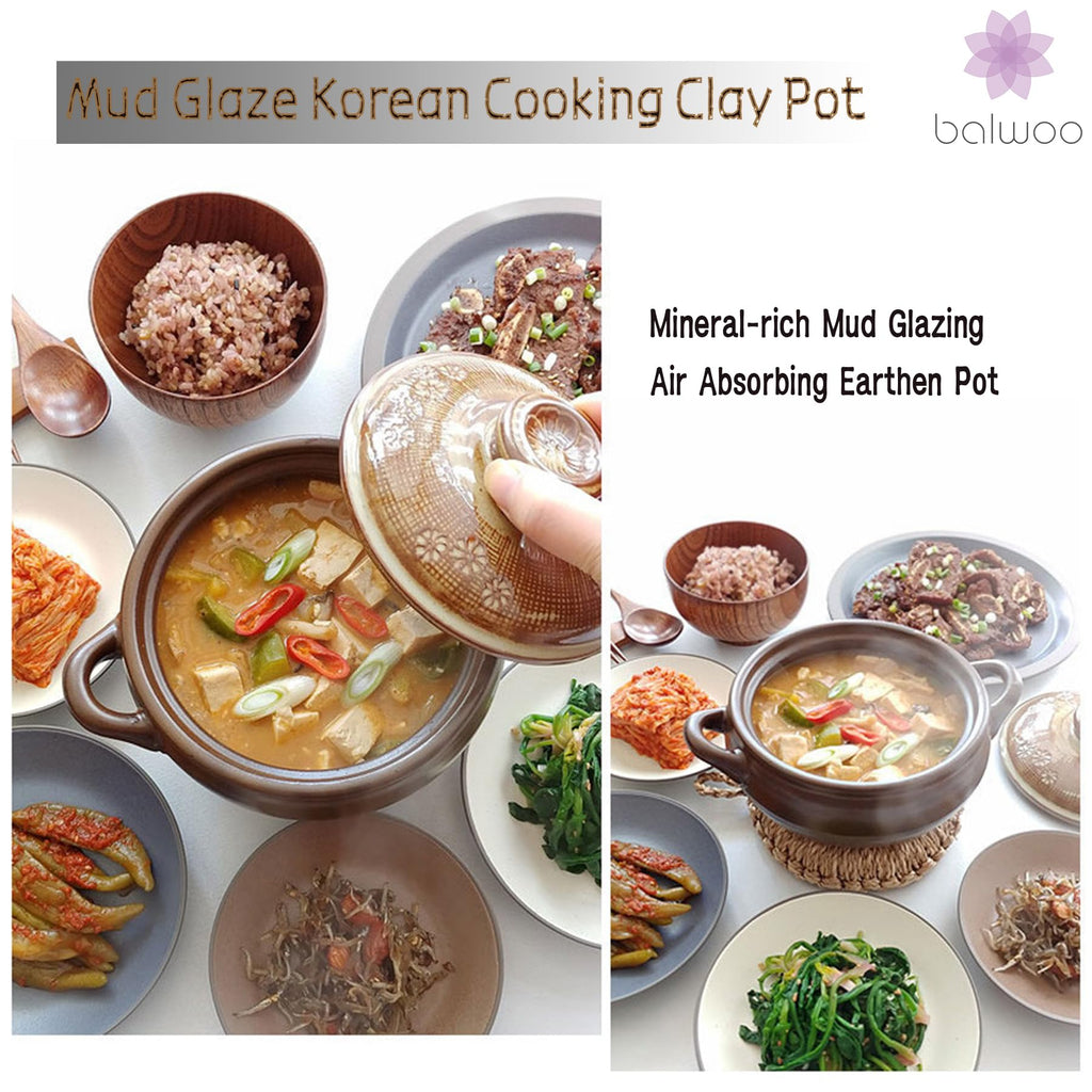 Korean Pot [Buncheong] MUD GLAZE Earthenware Ttukbaegi, Natural Ceramic Clay Cooking Pot Casserole, Heat Resistant