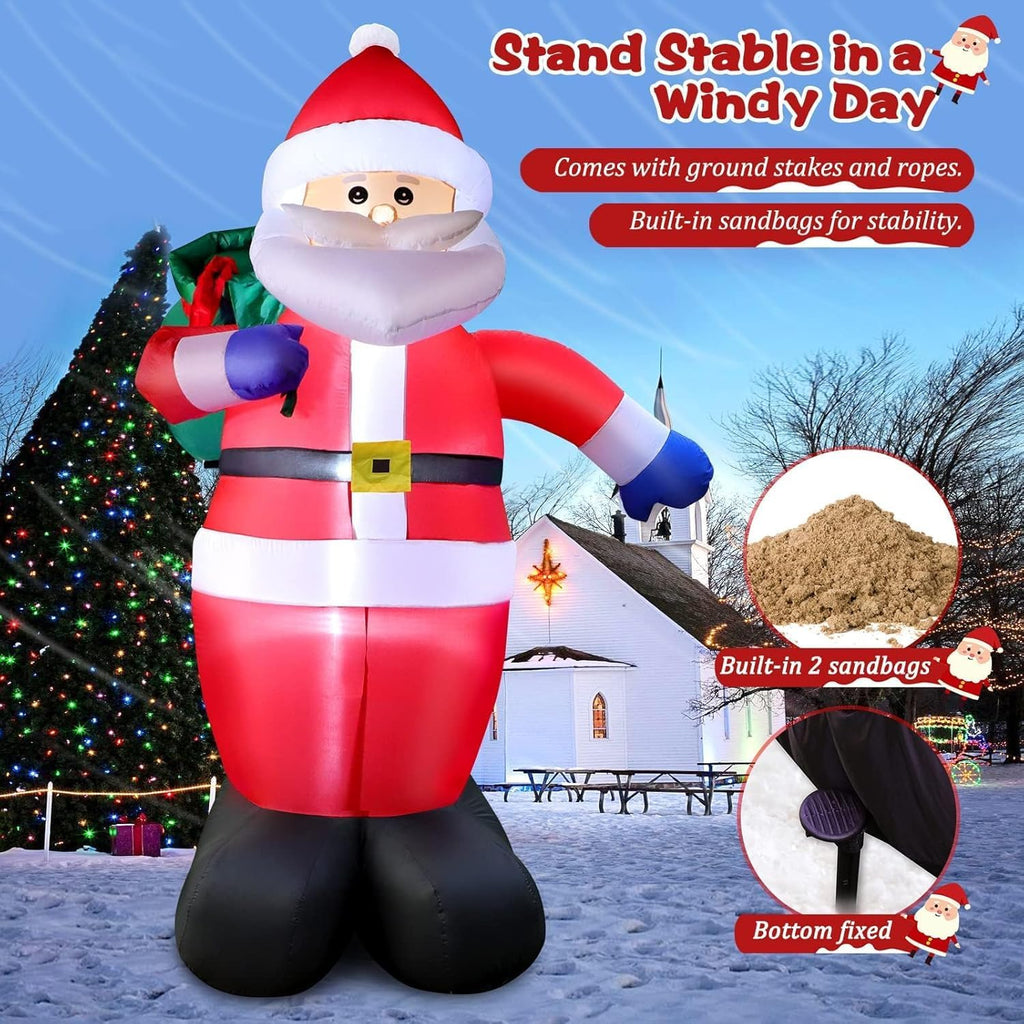 12 FT Giant Christmas Inflatables Santa Claus, Cute Blow Up Santa Outdoor Decorations with Big Gift Bag & Built-in