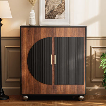 29" Fluted Modular Buffet Cabinet with Arched Doors & Gold Handles, Mid Century Modern Sideboard Credenza Storage