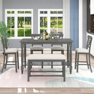 Counter Height Kitchen Table Set with Bench and Chairs for 6 Rustic Solid Wood Dining Room Table Set with Bottom