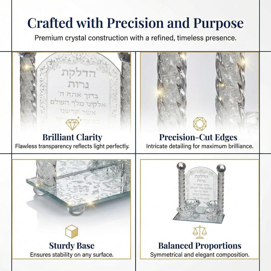Crystal Candlesticks Shabbat Kodesh 3.2" Tall Fine Laser Cut (Set 5)