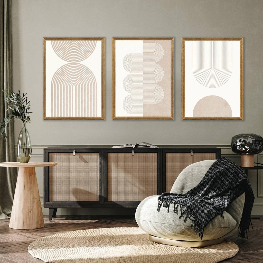 Abstract Geometric Wall Art Set of 3 Wood Frame, 12x16