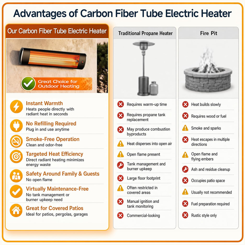 Wall-Mounted Electric Patio Heater for Outdoor, 1500W Infrared 3 Heat Levels, 24H Timers, 1s Heating Carbon Fiber