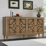 63" Retro Arc Carved Sideboard Buffet Cabinet, 4 Craft Doors Wooden Accent Credenza for Living Room, Dining Room