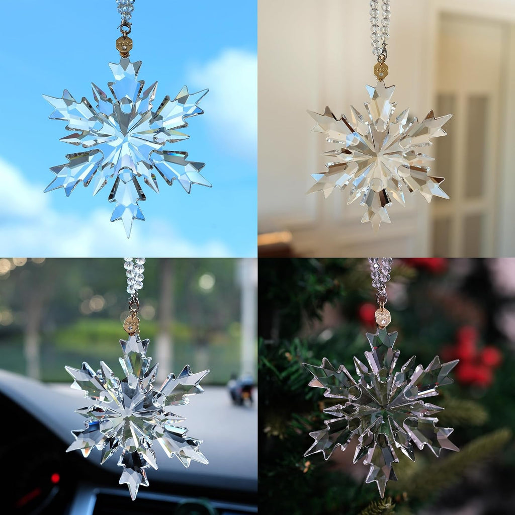 2026 Annual Christmas Ornaments Crystal Snowflake Star Clear White Faceted Crystal with Tone Metal Accents and Rayon