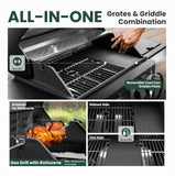 2-in-1 Propane Gas Grill with Side Burner, 4-Burner Flat Top Grill, 46,700 BTU Outdoor BBQ Propane Griddle for Patio, Backyard, and Camping