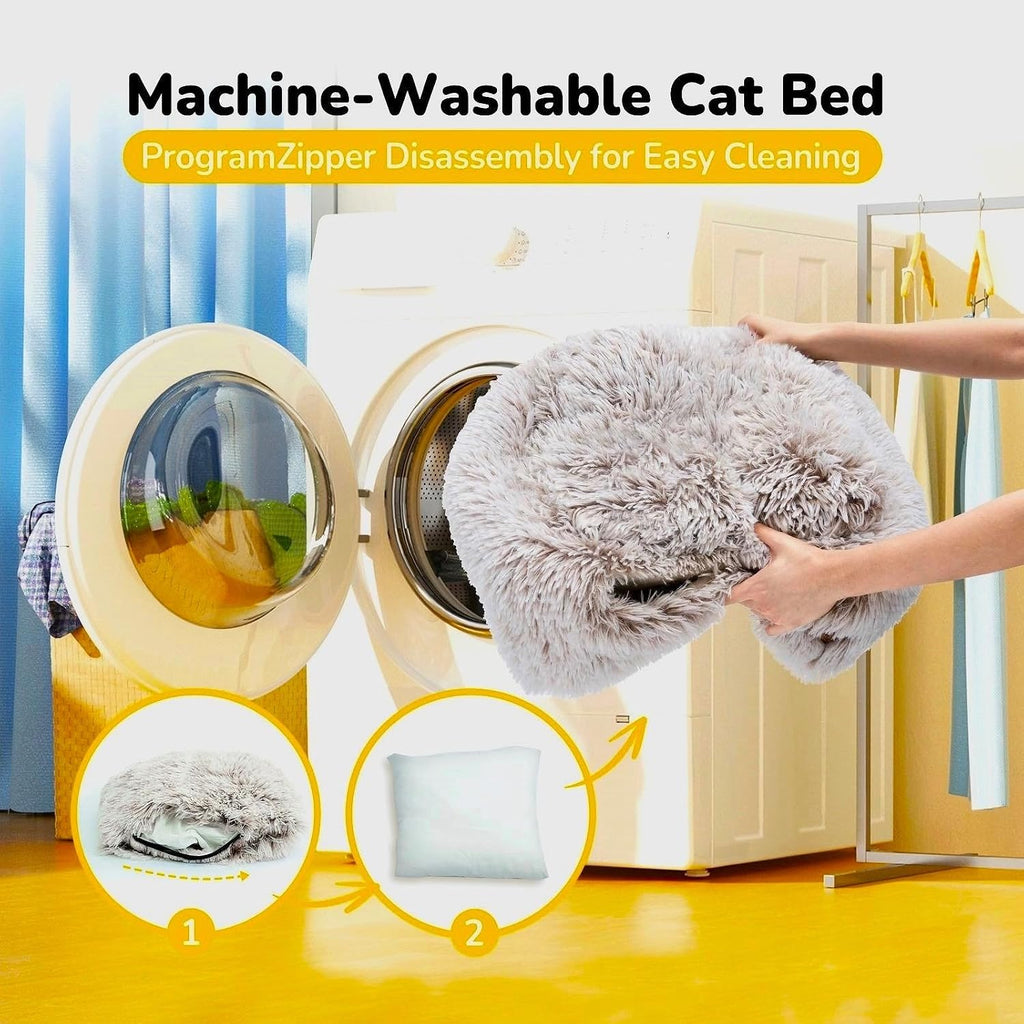 Cat Bed, Cat Cave for Indoor Cats, Soft Cat Dome, Self-Warming 2 in 1 Foldable Pet Cat House with Washable Cushioned