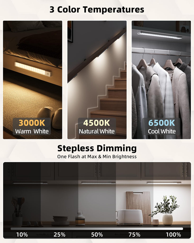 6 Pack LED Under Cabinet Lights Wireless with Charging Station, 11.8'' Motion Sensor Light Indoor, 1100mAh