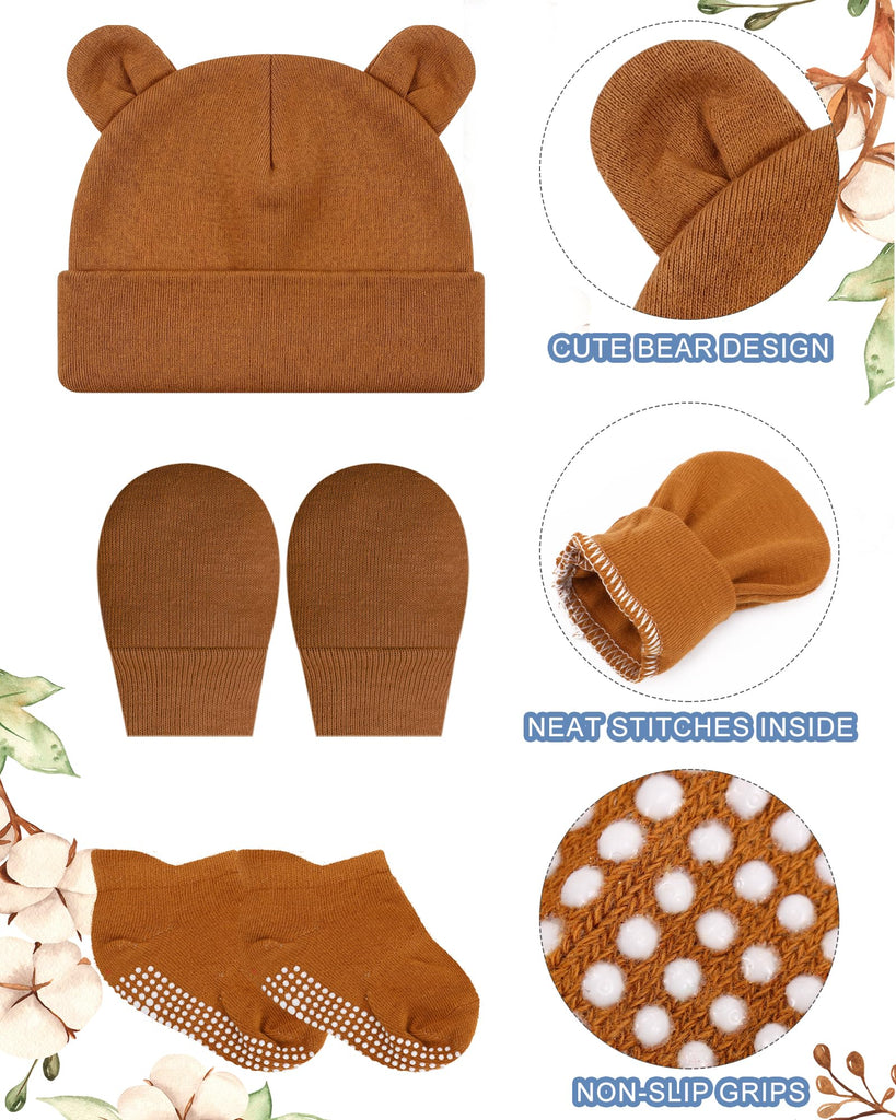 Newborn Baby Hat Set, White, Blue, Brown, Black, 5 Set
