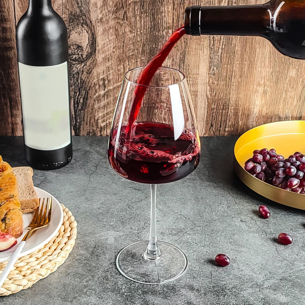Red Wine Glasses Set of 6, 19.5 oz Durable Wine Glasses, Large Long Stem Wine Glasses with Unique Concave Bowl Base