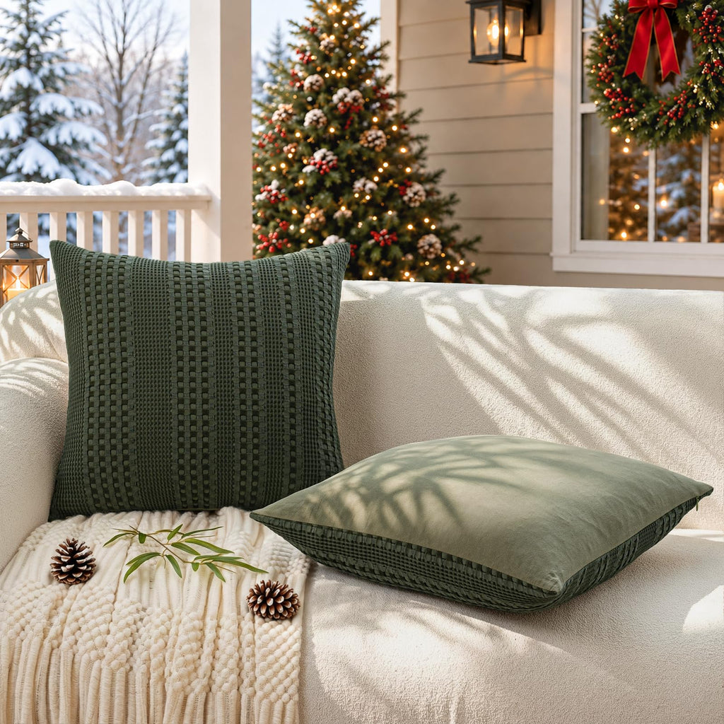 2 Pack Bamboo Fiber Pillow Covers - Waffle Weave, Ultra Soft & Breathable, Euro Shams Cotton Throw Pillow for Couch