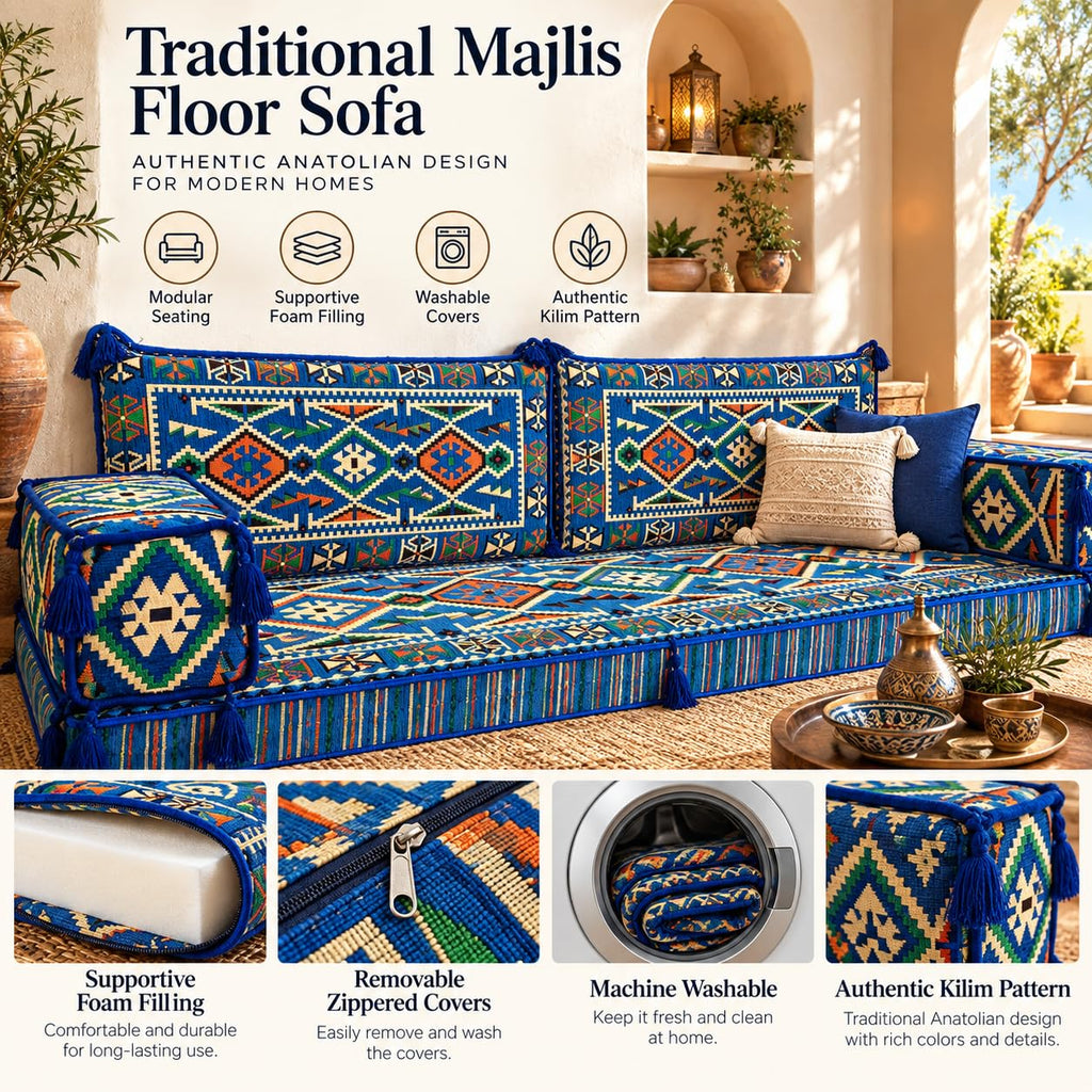 Majlis Sofa - 75x27x4 inch Floor Seating Convertible Guest Mattress Moroccan Traditional Bohemian Furniture Loveseat