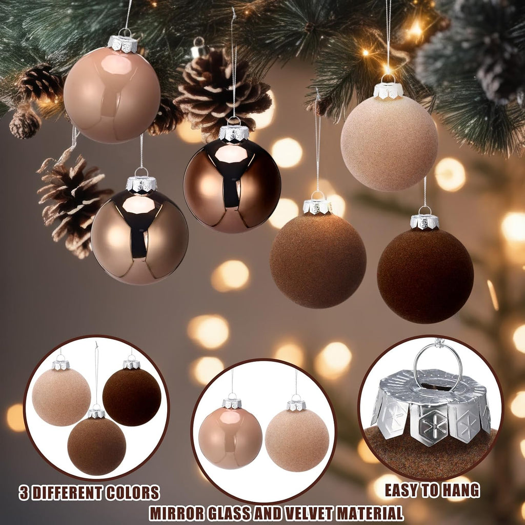 12 Pcs Neutral Christmas Ball Ornaments, 3.15" Velvet and Glass Set