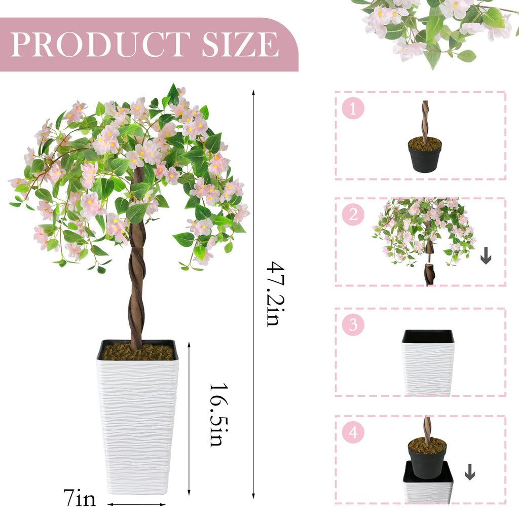 4FT Artificial Cherry Blossom Tree Fake Tree with Planter Pink