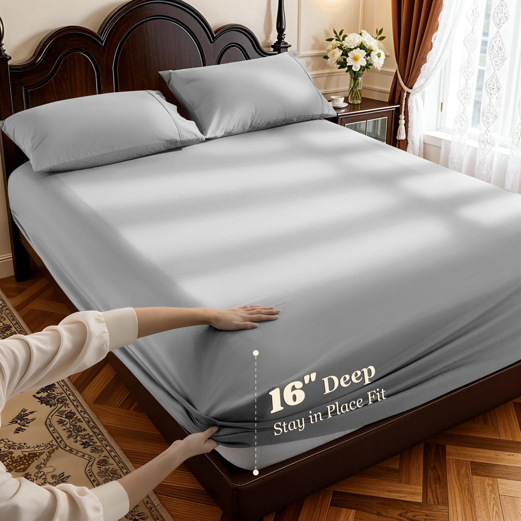 100% Egyptian Cotton Sheets 16" Deep Pocket, 4Pcs King