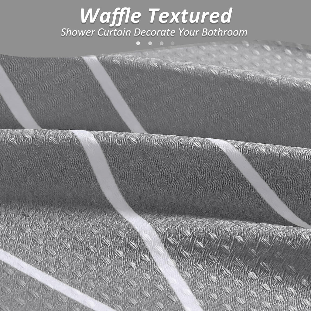 78 inch Long Shower Curtain Grey Shower Curtains with Liner Ombre Curtains Waffle Drape with Snap in Liner White and
