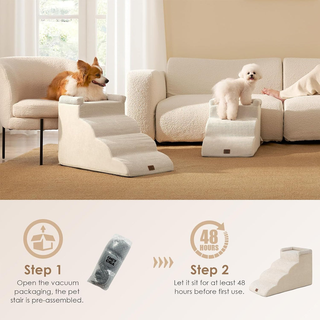 4-Step Curved Dog Stairs for Beds 17.6" H, Beige