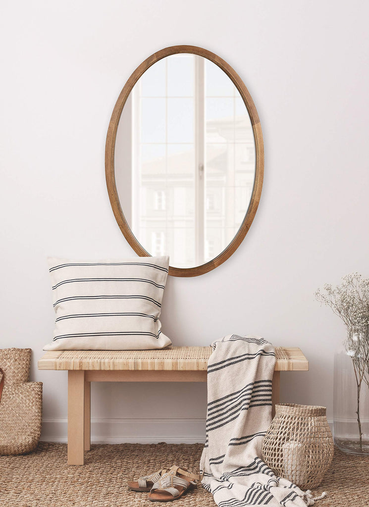 Hogan Farmhouse Oval Framed Wall Mirror, 24 x 36, Rustic Brown, Decorative Bulletin Board for Wall