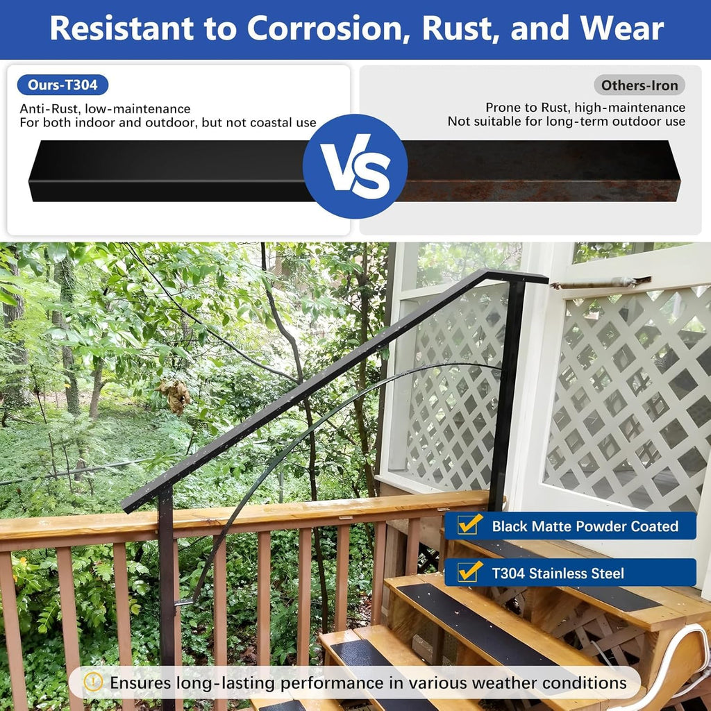 10FT T304 Stainless Steel Cable Railing Black Handrail, 2" W x 1" H