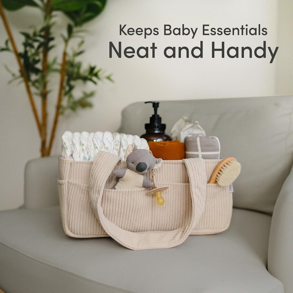 Baby Diaper Caddy Organizer, Nursery Basket (Cream, Corduroy)