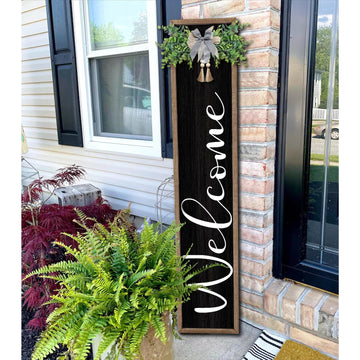 Welcome Sign for Front Porch Standing 45"X9" Large Outdoor Decor Rustic Vertical Leaner Wood Frame Porch Tall Welcome