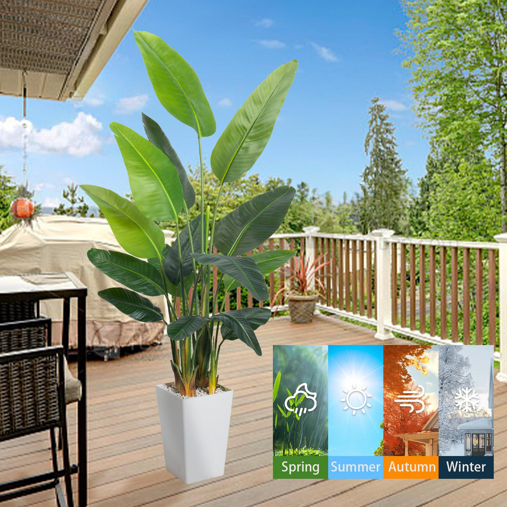 Bird of Paradise Artificial Plant 6.8FT, Faux Tropical Palm Tree with White Tall Planter, Large Fake Plants in Pot