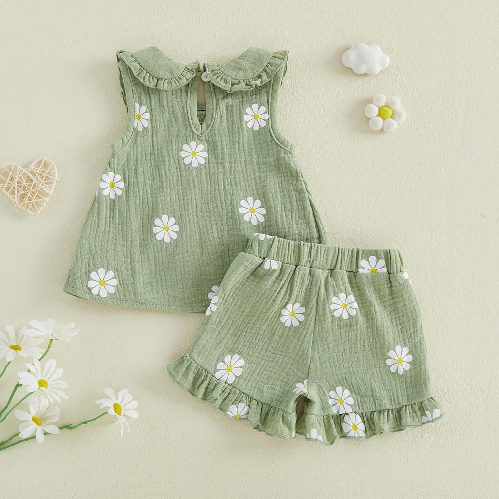 Toddler Baby Girl Summer Clothes Cute Cotton Linen Sleeveless Tee Shirt Dress Set Shorts Outfits Princess Outfit