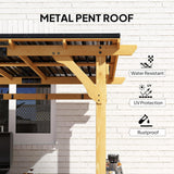 13' x 6' Wooden BBQ Grill Gazebo, Hardtop Grill Gazebo with Metal Roof, 2 Bar Shelves and 6 Hooks