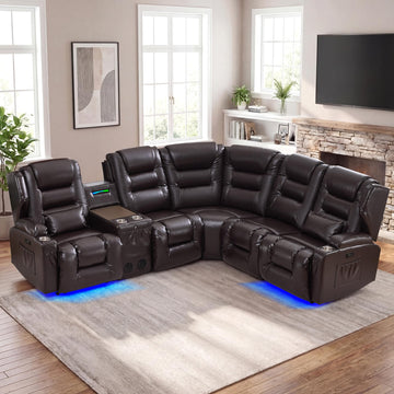 Power Loveseat Recliner Sofa, Adjustable Headrests & Lift-Top Table
