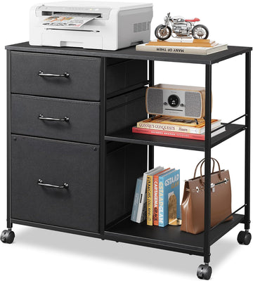 3 Drawer Mobile File Cabinet with Open Storage Shelf | Rolling Printer Stand, Fabric Lateral Filing Cabinet fits A4