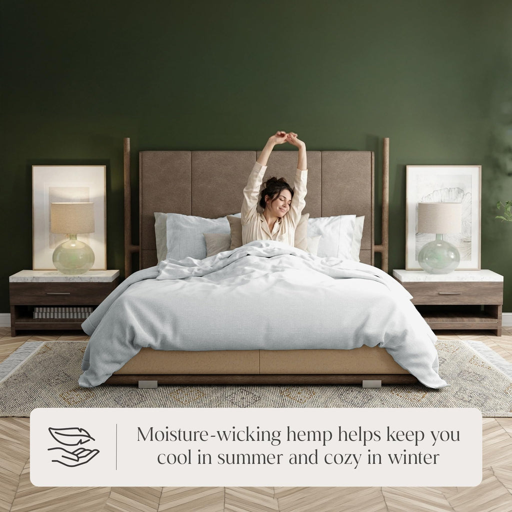 GOTS Organic Hemp Split King Bed Sheet Set, 4 PC-Mineral Green