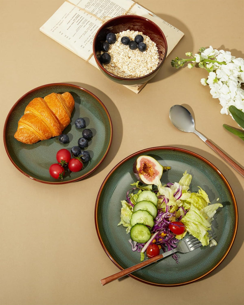 Plates and Bowls Sets for 8, 24 Piece Dinnerware Set for Large Families & Entertaining, Elegant Design