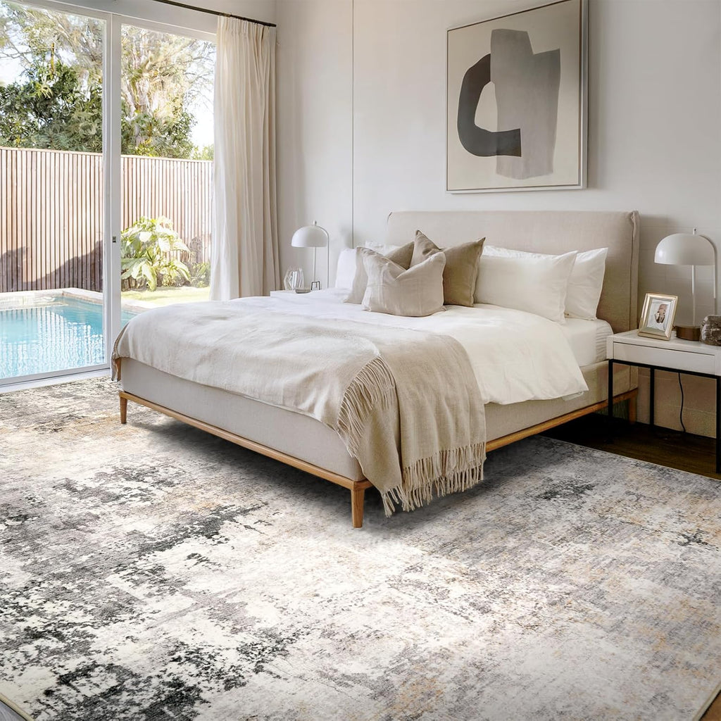 Area Rug Living Room Rugs - 8x10 Modern Abstract Soft Indoor Neutral Washable Rug Stain Resistant Non-Slip Low Pile