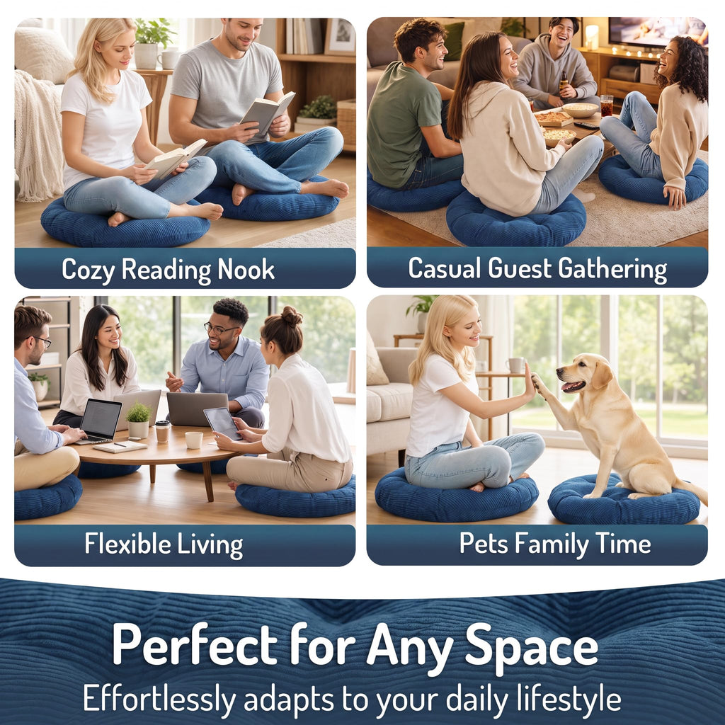 Round Meditation Cushion, Large Floor Pillow for Adults, 22 Inch Navy