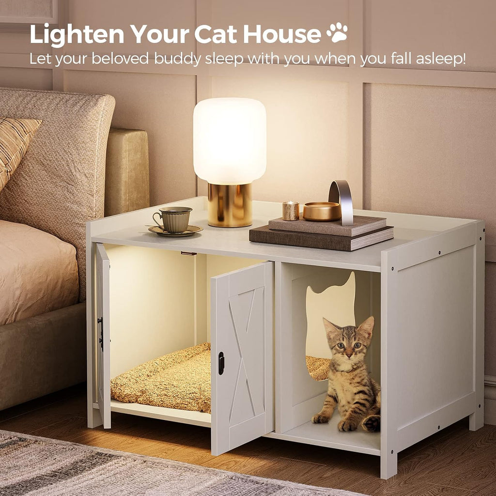 Cat Litter Box Enclosure, Hidden Litter Box Furniture with Divider, Indoor Cat House, Wooden Cat Washroom Storage