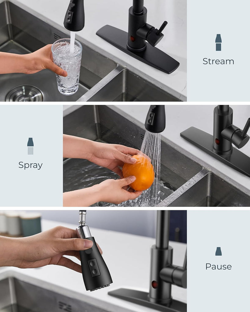 Black Touchless Kitchen Faucet with Soap Dispenser, Hands-Free | Smart Motion Sensor, Hands-Free Bar Sink Faucet