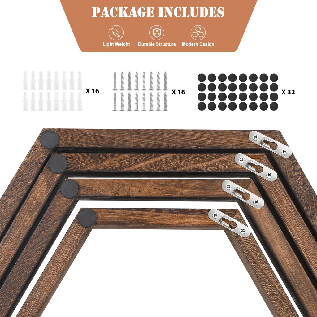 Hexagon Floating Shelves Set of 8 Wood Hexagonal Shelves Brown Wall Decor and Storage Racks Floating Honeycomb Plants