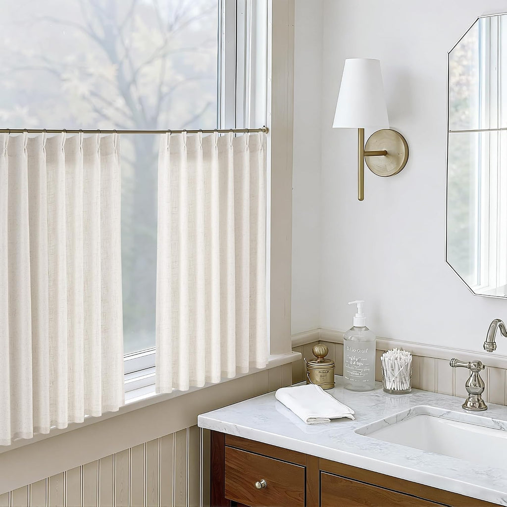Natural Pleated Thick Linen Curtains (Set of 2 Panels) 84 Inch Long